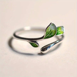 BAGUE VINTAGE VERT ÉMAIL FEUILLE