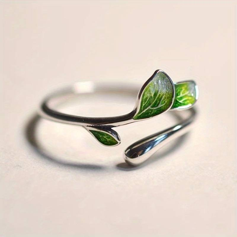 BAGUE VINTAGE VERT ÉMAIL FEUILLE