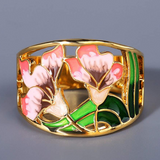 BAGUE VINTAGE DORÉ ÉMAIL FLEUR