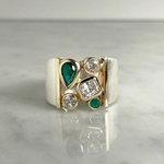 BAGUE VINTAGE VERT VERRE ZIRCONE
