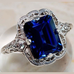 BAGUE VINTAGE INCRUSTÉ BLEU VERRE ARGENT