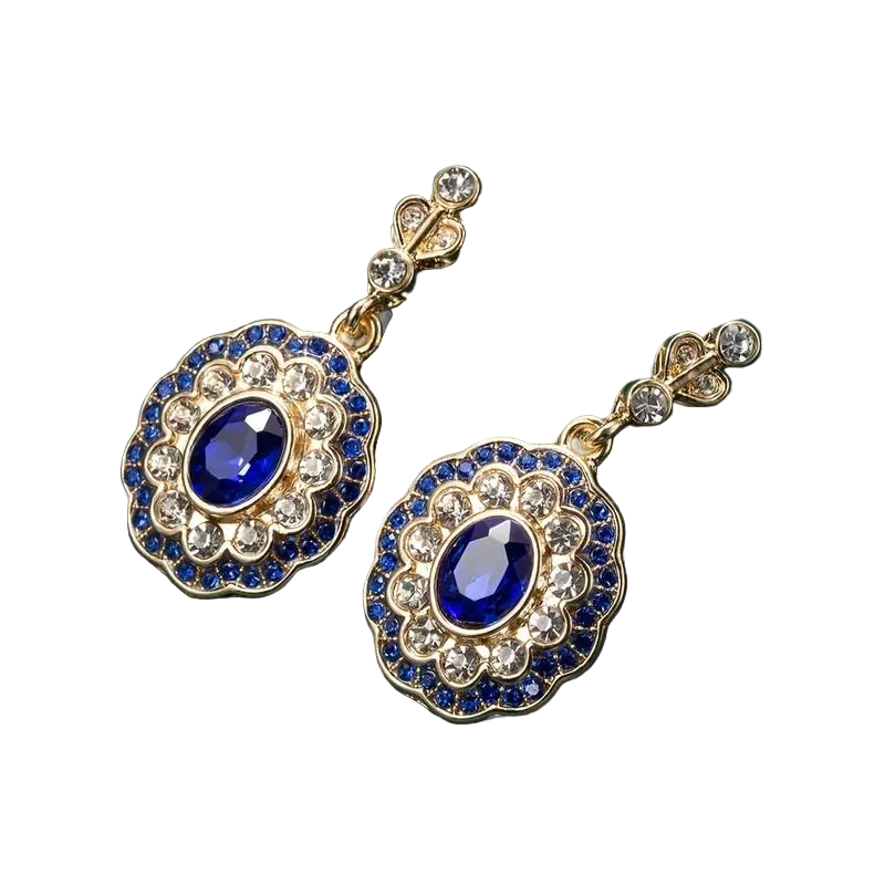 BOUCLES D'OREILLES VINTAGE BLEU CRISTAL MANDALA | OR