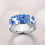 BAGUE VINTAGE ARGENT BLEU ÉMAIL FLEUR