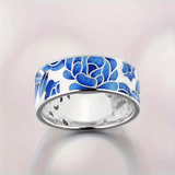 BAGUE VINTAGE ARGENT BLEU ÉMAIL FLEUR