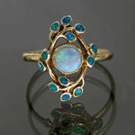 BAGUE BLEU VINTAGE CRISTAUX ET OPALE