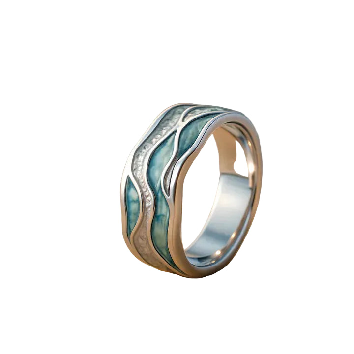 Turquoise Silvered Waves Ring