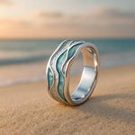 BAGUE ÉLÉGANT TURQUOISE ARGENT VAGUES