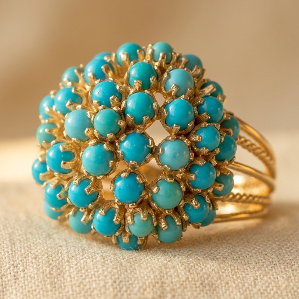 BAGUE VINTAGE TURQUOISE GRAPPE COCKTAIL