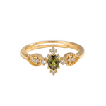 OLIVE GREEN CRYSTAL DAINTY GOLD RING - (ADJUSTABLE)