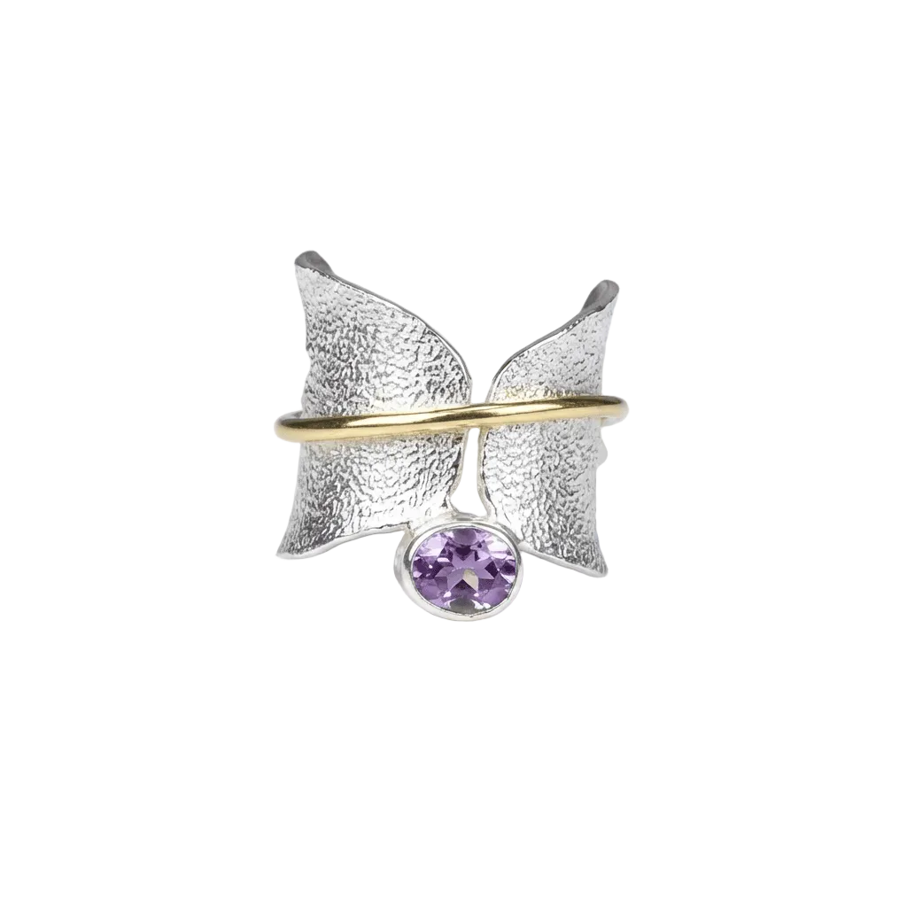 BUTTERFLY AMETHYST SILVER & GOLD RING