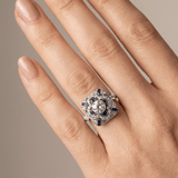 SILVER DIAMOND SAPPHIRE VINTAGE RING
