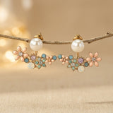 Floral Synthetic Pearl Golden Earrings