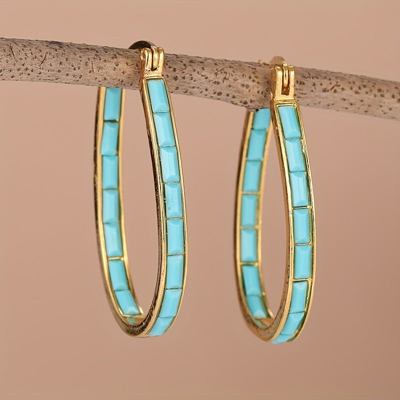 BOUCLES D'OREILLES EN FORME DE U CARRÉ SYNTHÉTIQUE TURQUOISE