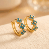 BOUCLES D'OREILLES CLASSIQUE TURQUOISE FLEUR PLAQUÉ OR CRÉOLE