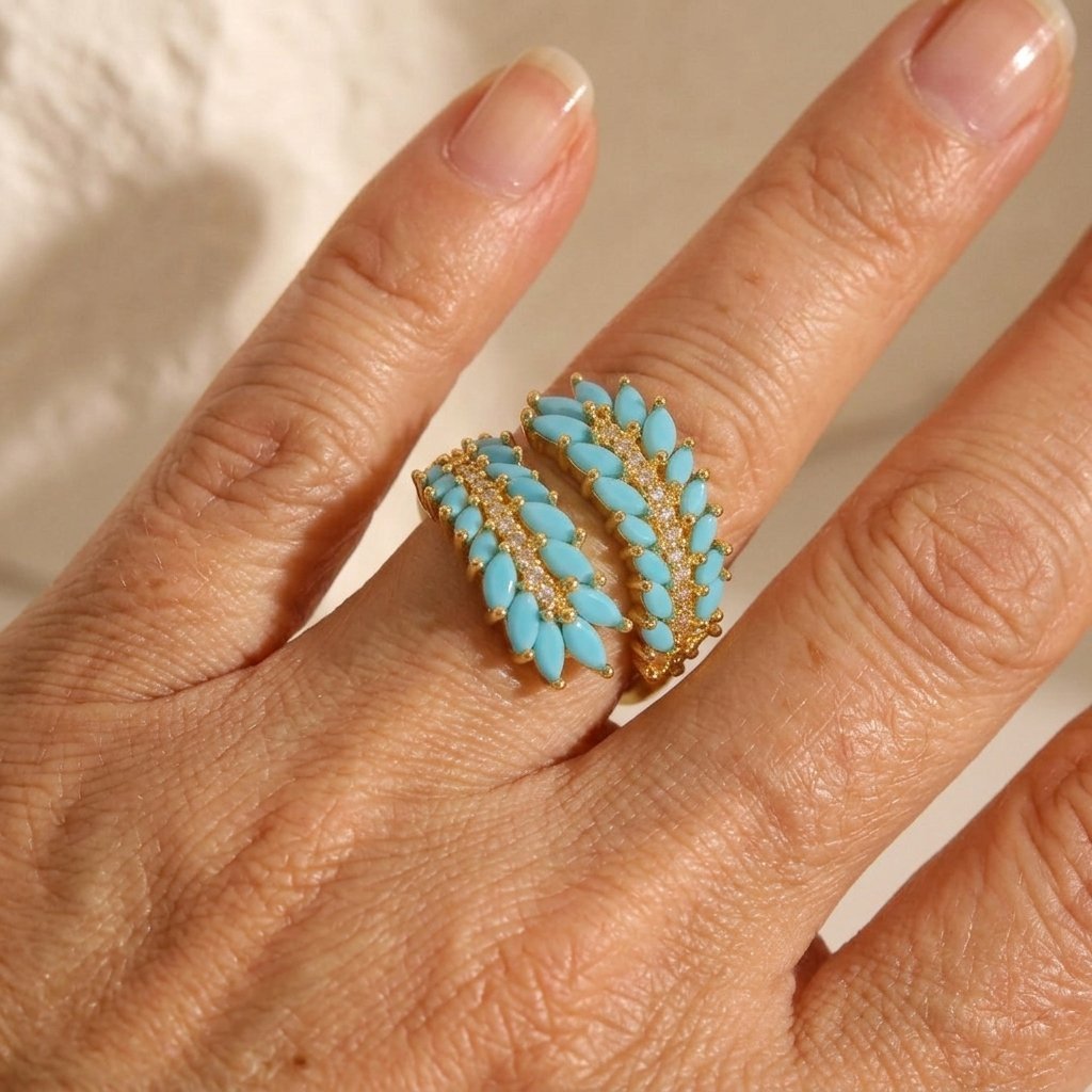 BAGUE TURQUOISE FLORAL RÉGLABLE