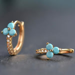 Retro Bohemian Synthetic Zirconia Blue Hoop Earrings