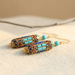 Turquoise Mosaic Bead Dangle Bohemian Vintage Style Earrings