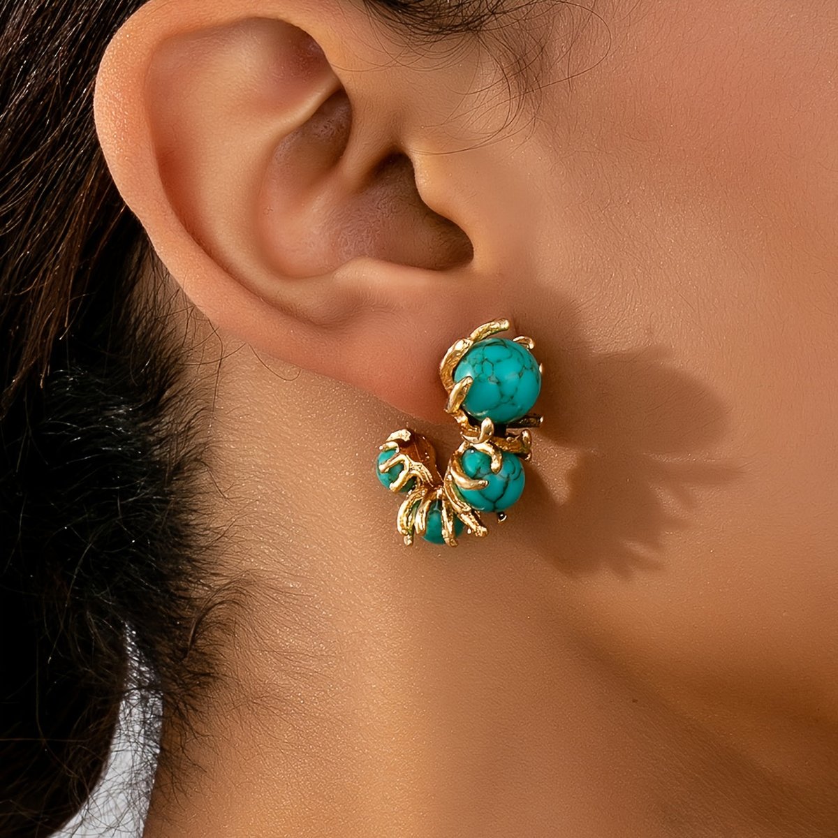 BOUCLES D'OREILLES TURQUOISE PERLÉ FLEUR DESIGN
