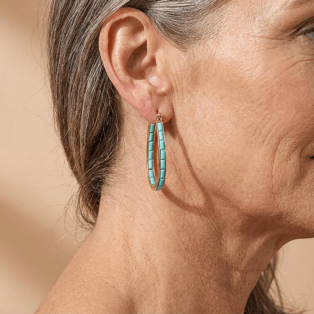BOUCLES D'OREILLES EN FORME DE U CARRÉ SYNTHÉTIQUE TURQUOISE