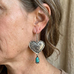 BOUCLES D'OREILLES ARTISANAL FAIT MAIN TURQUOISE ARGENTÉ CŒUR PENDENTIF FAIT MAIN