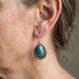 BOUCLES D'OREILLES VINTAGE GOUTTE TURQUOISE PENDENTIF