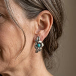 BOUCLES D'OREILLES TURQUOISE FLEUR FEUILLE VINTAGE