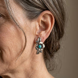 BOUCLES D'OREILLES TURQUOISE FLEUR FEUILLE VINTAGE