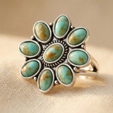 BAGUE TURQUOISE VINTAGE RÉSINE FLEUR