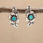 BOUCLES D'OREILLES TURQUOISE FLEUR FEUILLE VINTAGE