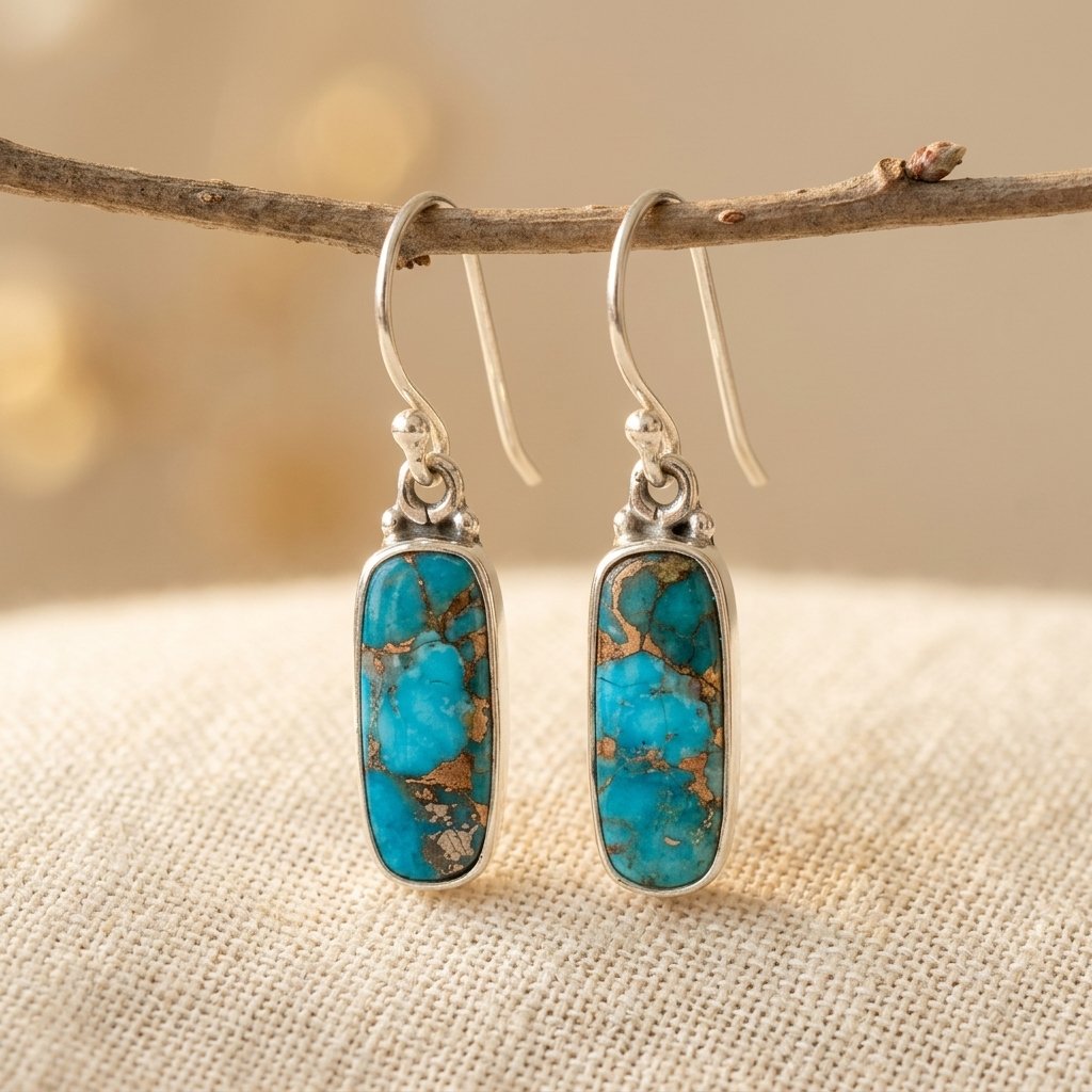 BOUCLES D'OREILLES TURQUOISE VINTAGE RECTANGULAIRE AVEC RÉSINE