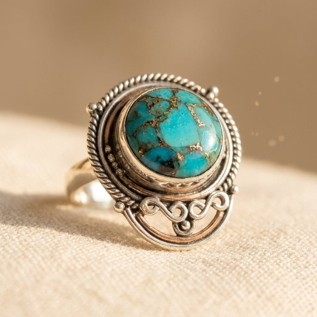 BAGUE GRAND INCRUSTATION SYNTHÉTIQUE TURQUOISE DEUX QUOTIDIEN PORTER