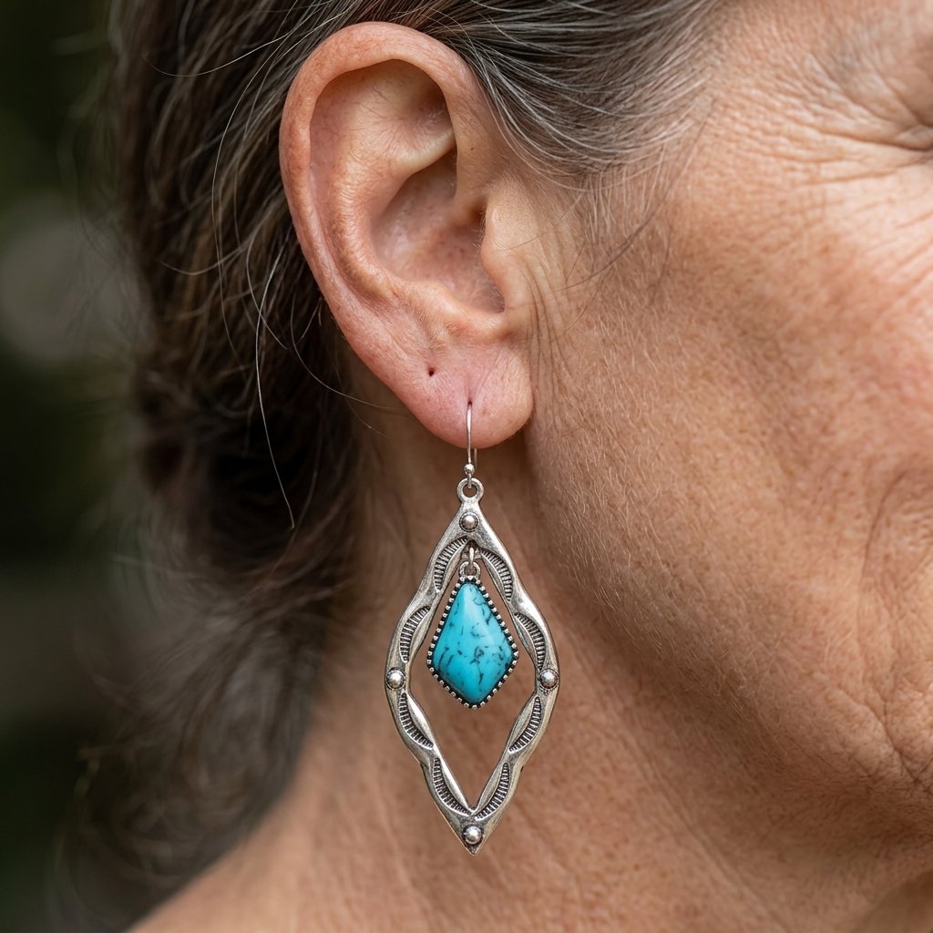 BOUCLES D'OREILLES TURQUOISE RÉTRO ETHNIQUE