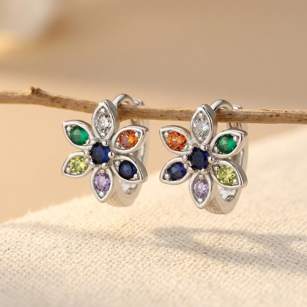 Boucles d'Oreilles Perle Zircone Floral Créole