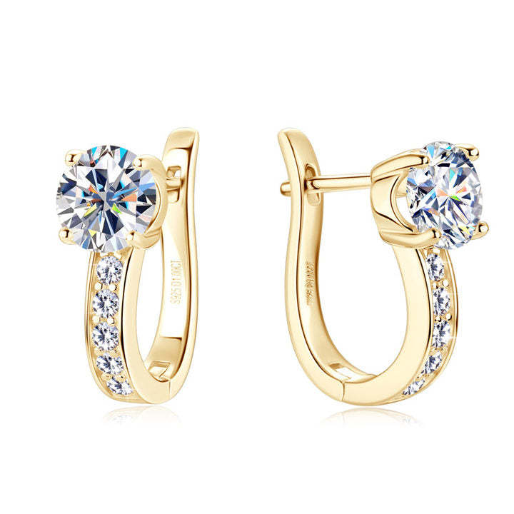 Channel Moissanite Huggie Earrings - Gold