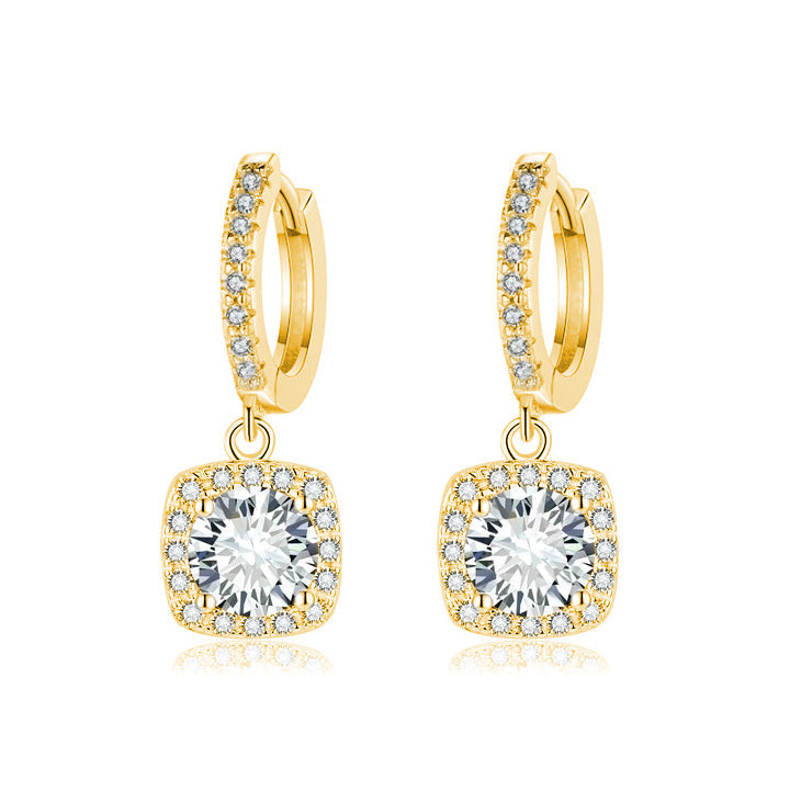 BOUCLES PENDANTES CARRÉ HALO MOISSANITE | OR