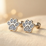 Silver paw print button earrings