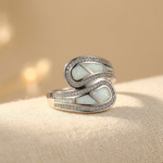 Vintage Bohemian White Opal Stone Silver Plated Ring