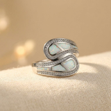 Vintage Bohemian White Opal Stone Silver Plated Ring