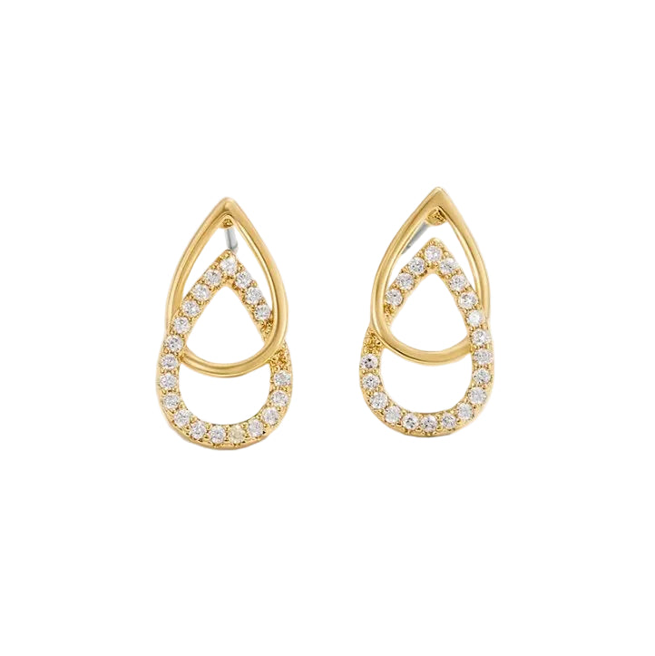 CLOUS DOUBLE GOUTTE OUVERTE PAVÉ ZIRCONE | OR