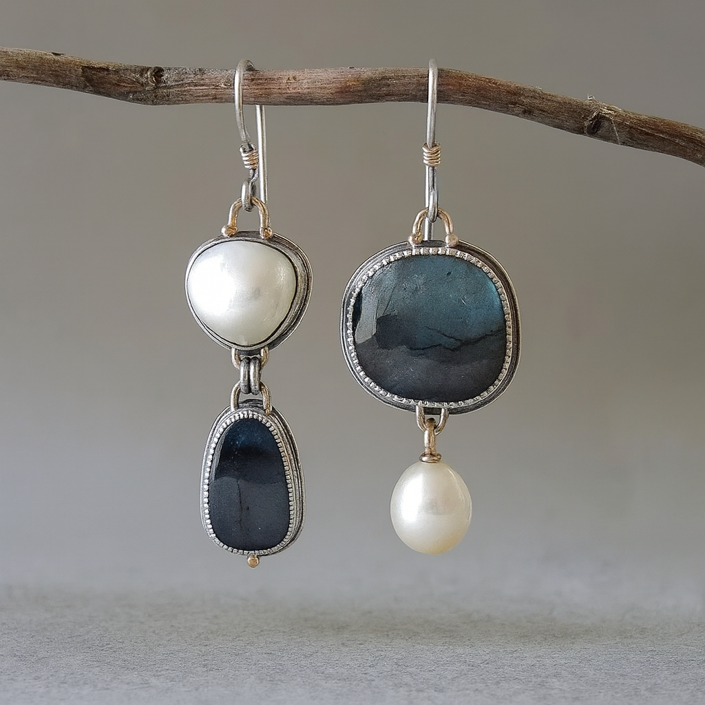 BOUCLES D'OREILLES VINTAGE BLEU PIERRE PERLE