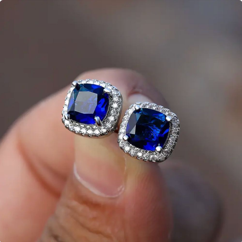 Boucles d'Oreilles Saphir Carré Clou d'Oreille