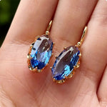 Boucles d'Oreilles Doré Bleu Fleur Épanouie