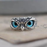 BAGUE HIBOU DE BONNE CHANCE RÉGLABLE EN ARGENT ET OPALE