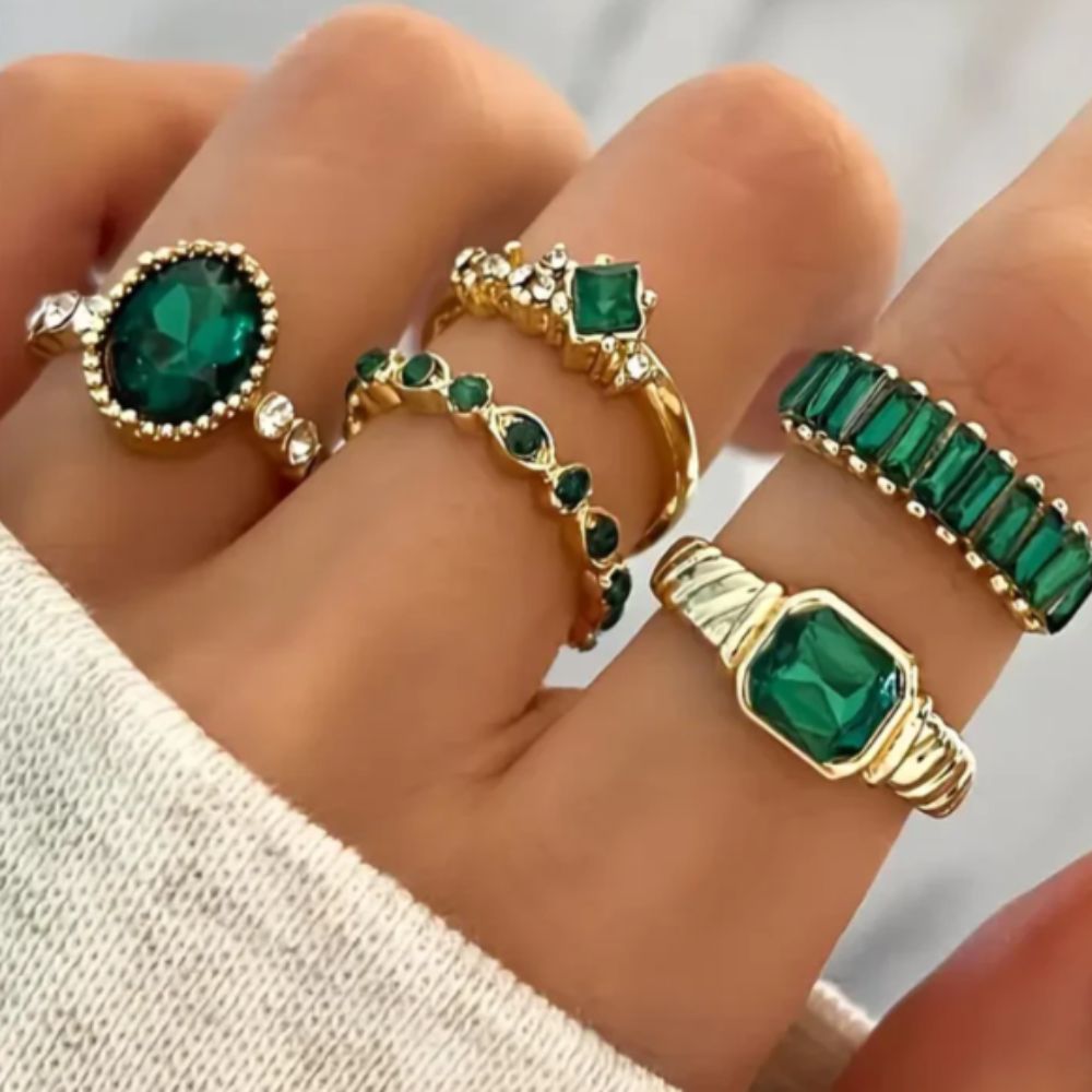 Ensemble Zarina Exquis Émeraude Or Bague
