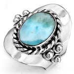 Vintage Style Oval Larimar Silver Boho Ring