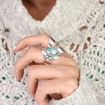 Vintage Style Oval Larimar Silver Boho Ring