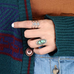 Bohemian Triple Chevron Rainbow Moonstone Silver Ring