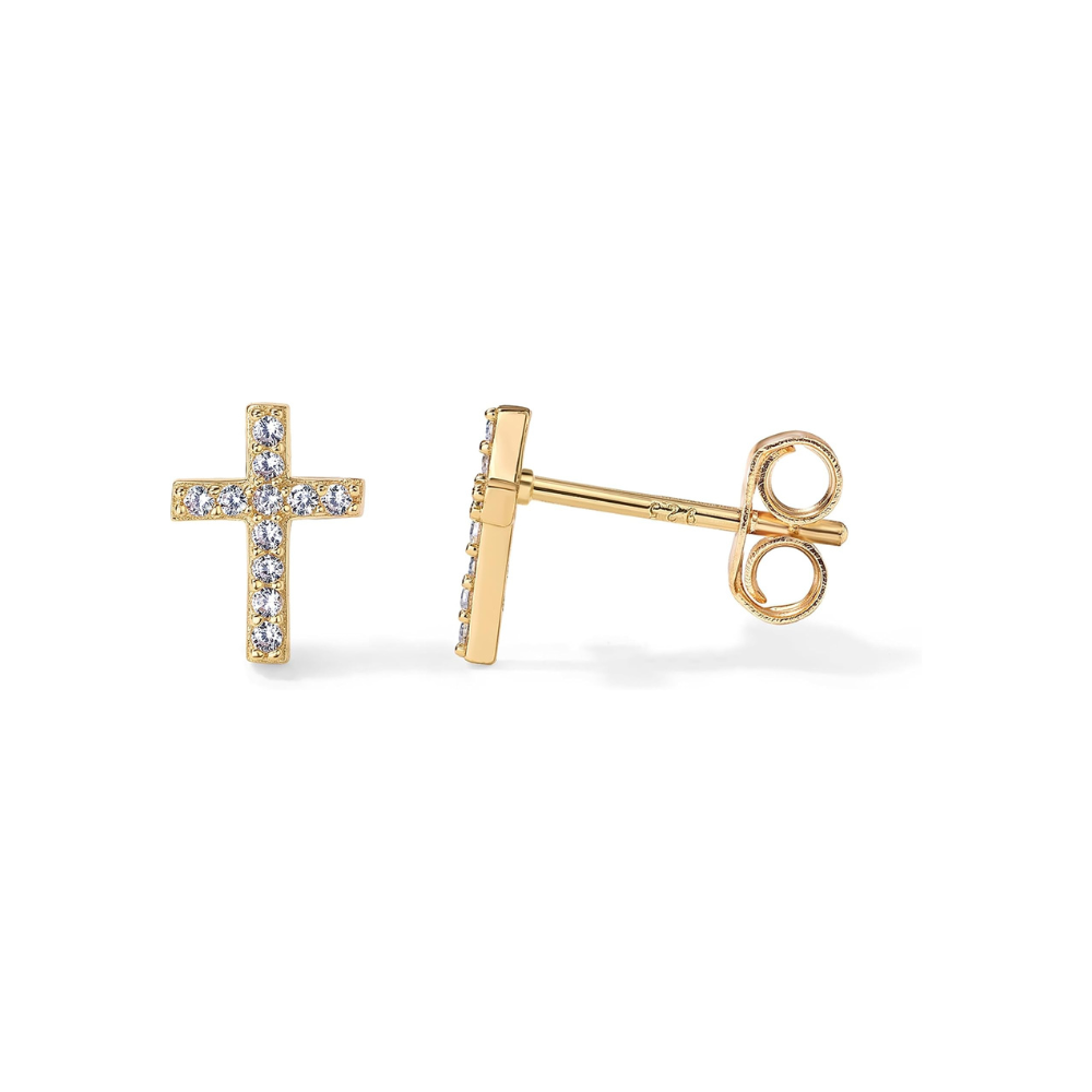 Clous d'Oreilles Pavé Croix | Or