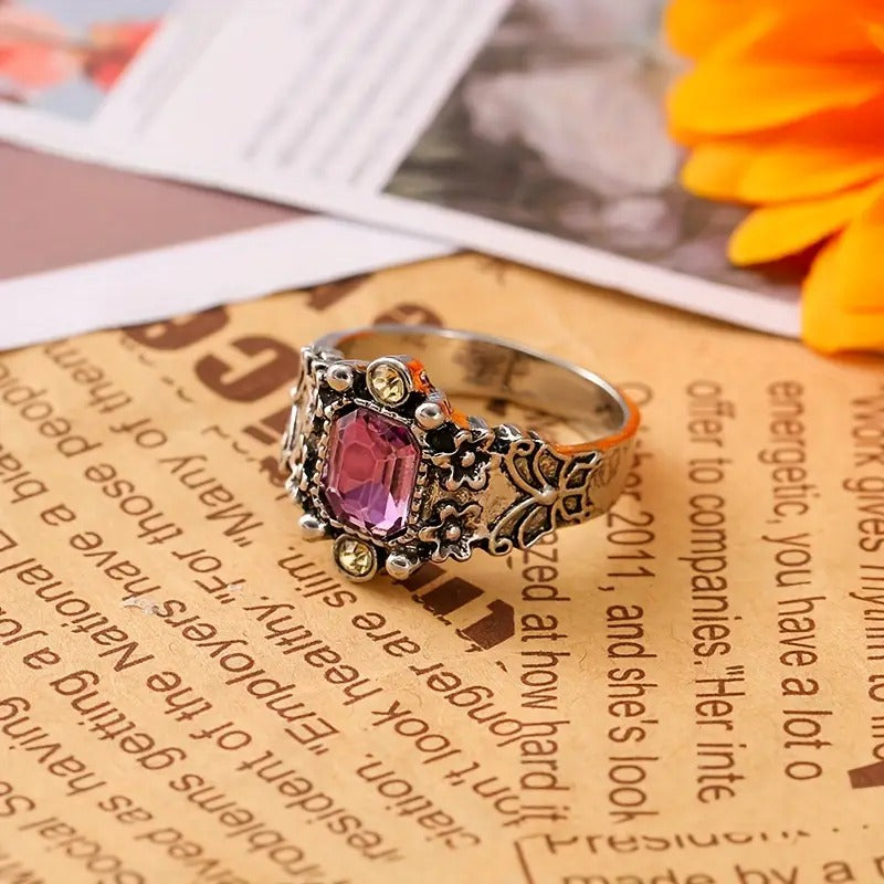 BAGUE VINTAGE INCRUSTÉ VIOLET ZIRCONE OR