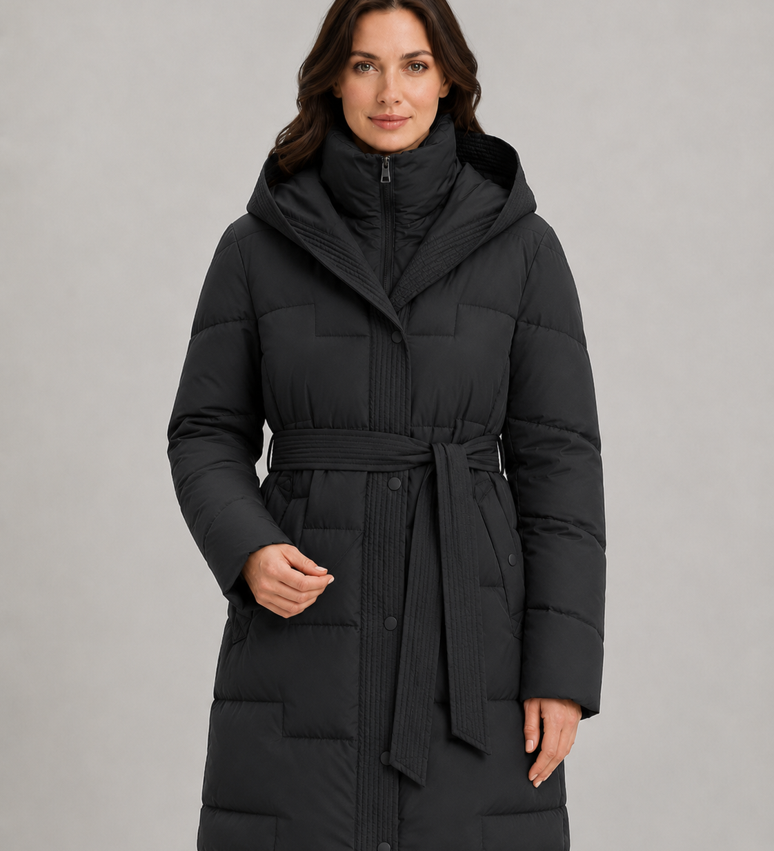 VÉRONIQUE | PARKA LONGUE À CAPUCHE CEINTURÉE